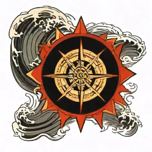 Compass Rose Inside Pipeline Wave Crashing With Sun Rays Breaking Through