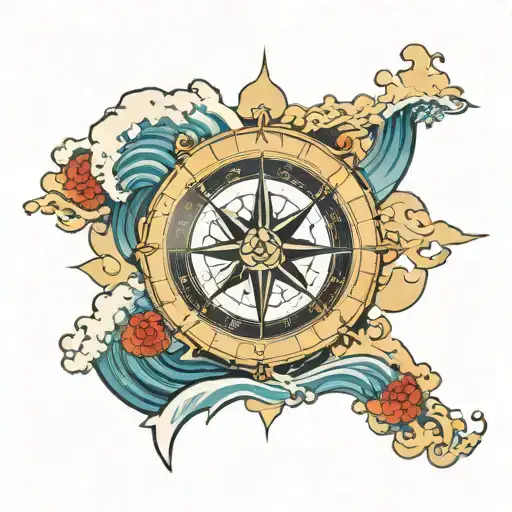 Compass Rose Inside Pipeline Wave Crashing With Sun Rays Breaking Through