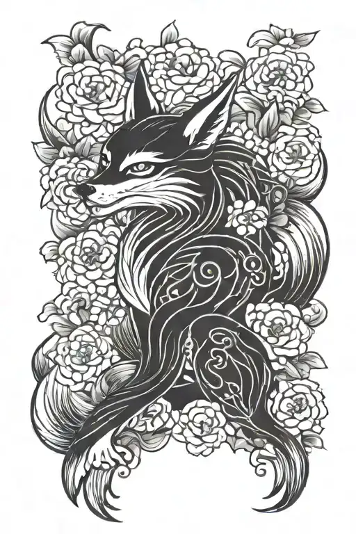 Nine-tailed Fox In Flowers