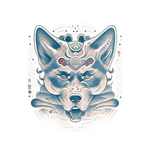 Shiba-inu Japan Head Hieroglyphs Demon Mask