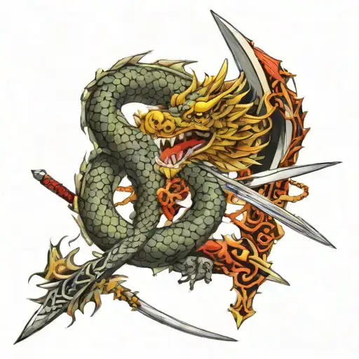 Sword And Rosary Wrapped Evenly With Dragon Aspects