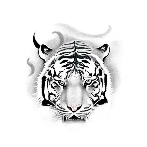 Asain Tiger Sleeve In Black Greys With Waves And Orchids