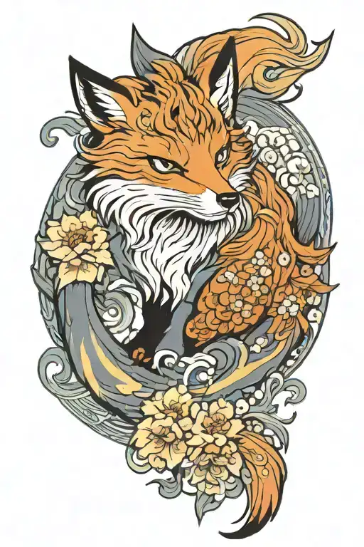 Nine-tailed Fox In Flowers