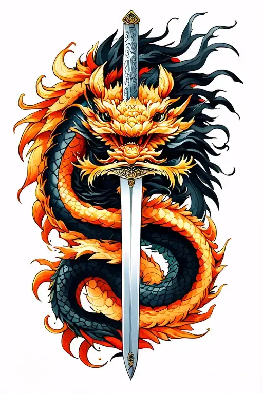 Sword Dragon Wrapped Black And With