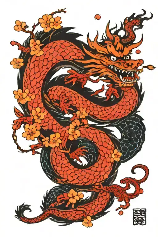 Dragon And Blossom Tree Branch