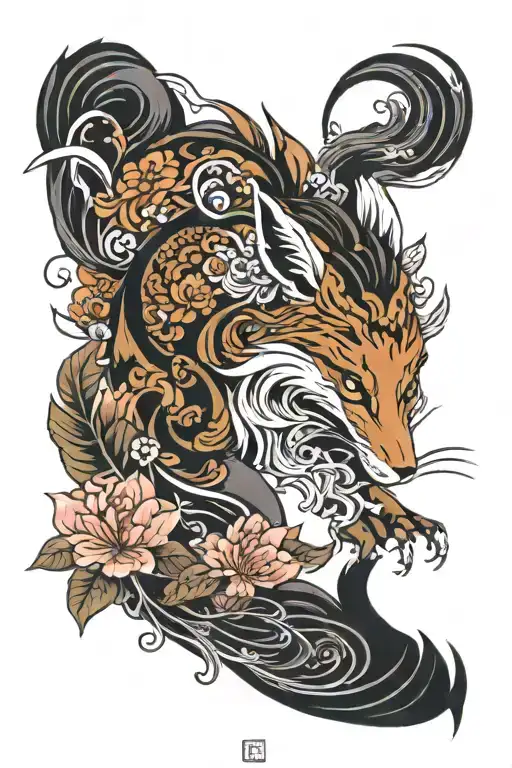 Nine-tailed Fox In Flowers