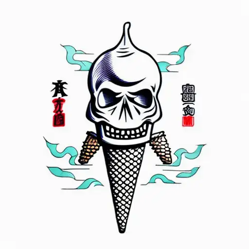 Ice Cream Cone With A Skull Instead Of Ice Cream