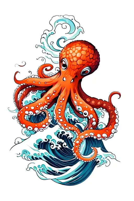 Octopus And Waves Flowing