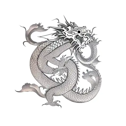 Dragon With Sakura Flowers And Koi Fish