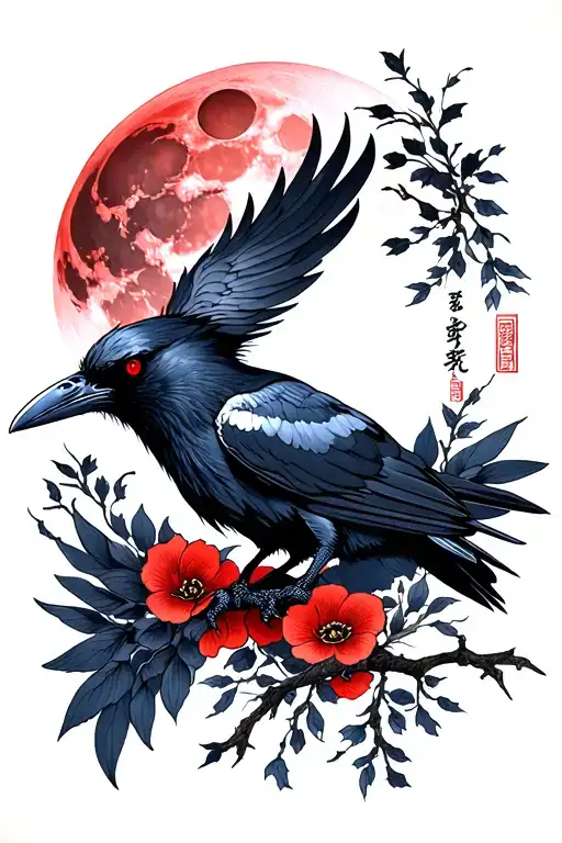 Raven And Blood Red Moon