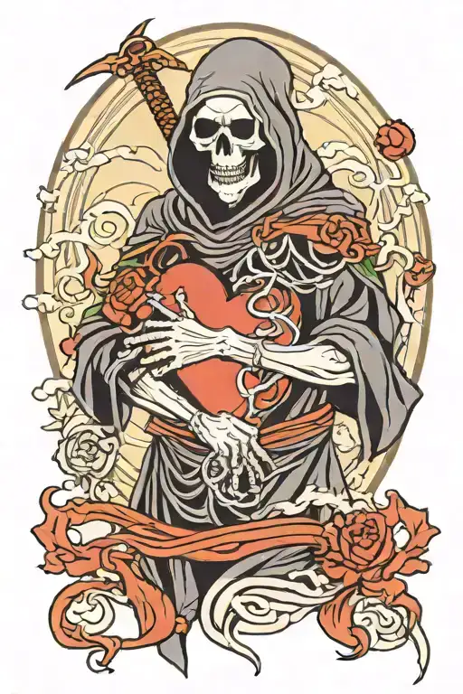 Grim Reaper Holding Heart Intertwined