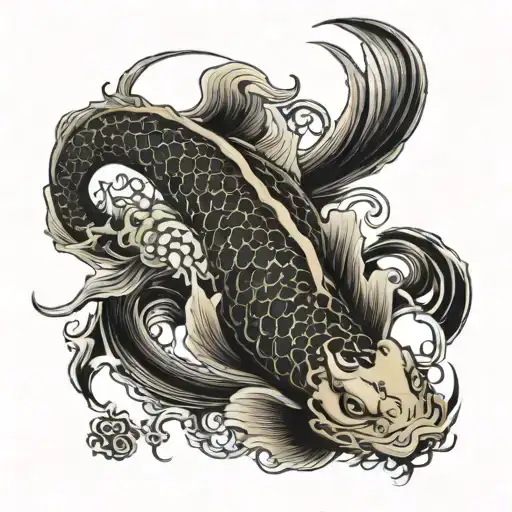Koi Carp Transforming Into A Woven Japanese Dragon