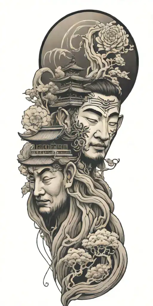 Spiritual Buddhist Inspired Tattoo Focusing On Nature