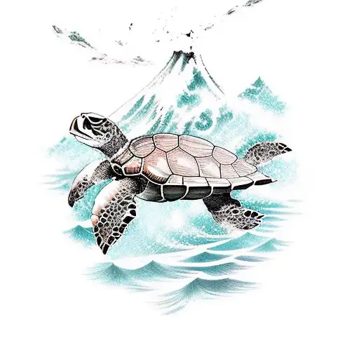 A Turtle Using An Axe To Cut Through Water Waves