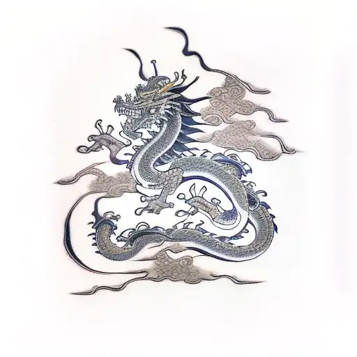 Samurai With Dragon And Japanese Flower