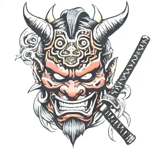 Samurai Oni Mask And Katana