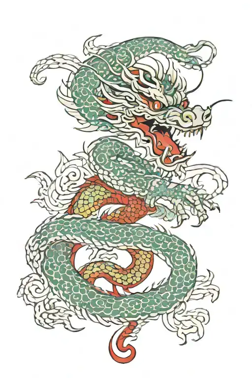 Japanese Dragon With A Celtic Dragon Wrapped