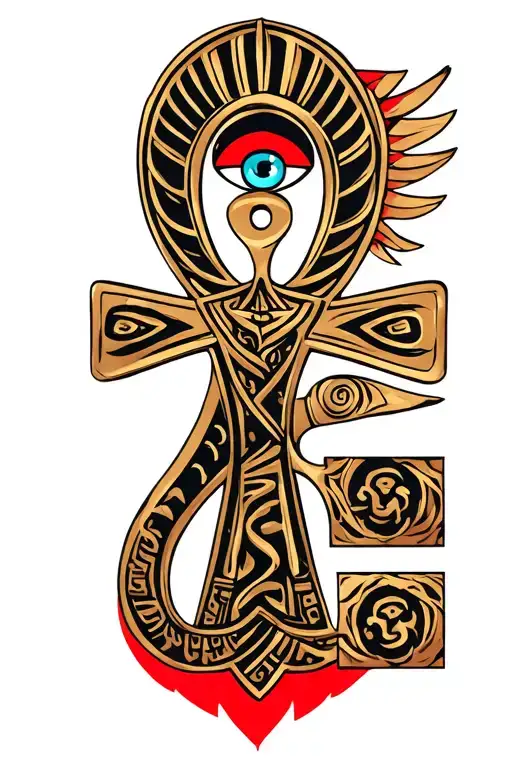 Ankh Symbol With The Eye Of Horus On Top Of The Bottom Line In Red