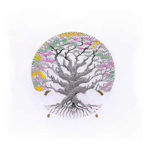 Tree Of Life With Flying Birds