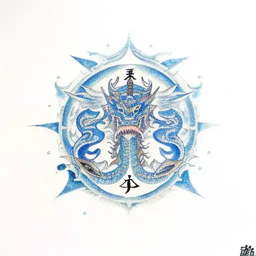 Libra Zodiac Sign With A Blue Dragon