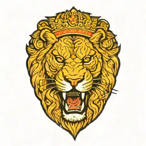 Roaring Lion With One Lioness And Three Cub Wearing A Small Crown