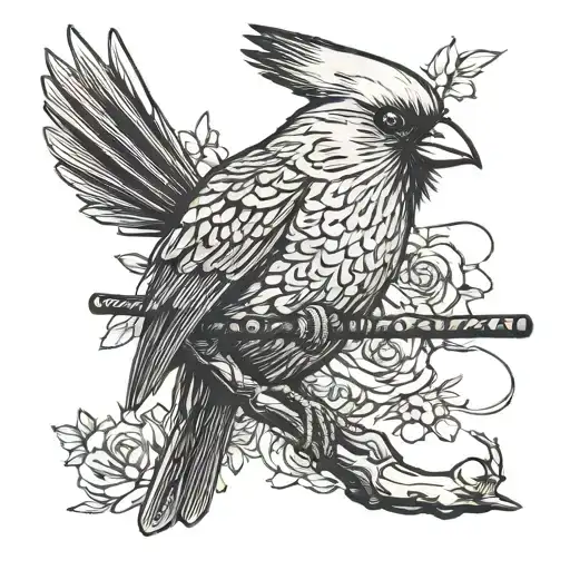 Red Cardinal Holding A Katana In Its Mouth