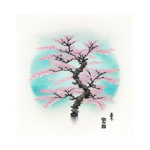 Sakura Tree Branch With Japanese Ribbons