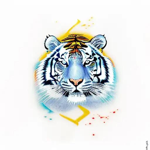 Tiger With Red And Orage Color Abstract