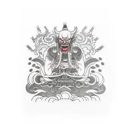 Evil Samaruai With Japanese Structures In The Background