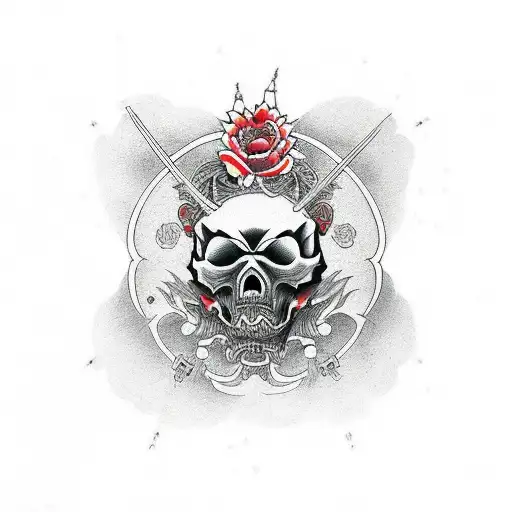 Neo Traditional Japanese Style Of Death Holding A Skull