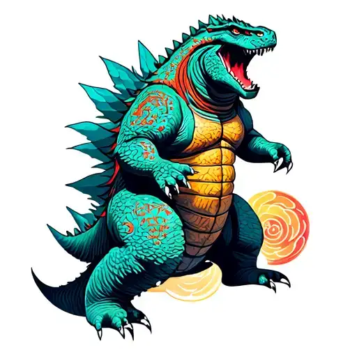 Colorful Godzilla Tattoo Traditional