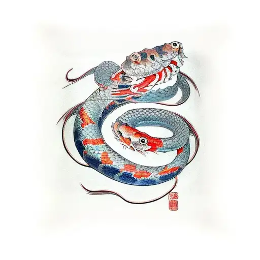 Snake And Koi Fish Along Collarbone