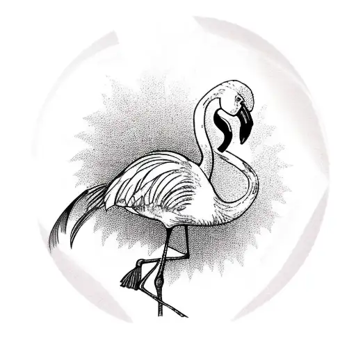 A Tattoo Of A Flamingo Doing A Yoga Pose With A Serene Garden Backdrop
