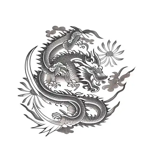 Lotus Flower And Dragon Suminagachi