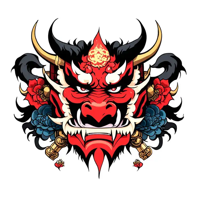 Oni Demon Mask With Sword Piercing