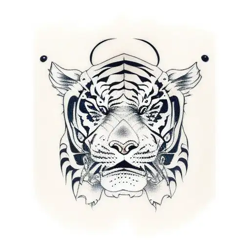 Samurai Death Mask On A Tiger