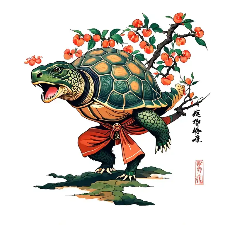 Tortoise Kung Fu Master At Peach Tree Scene