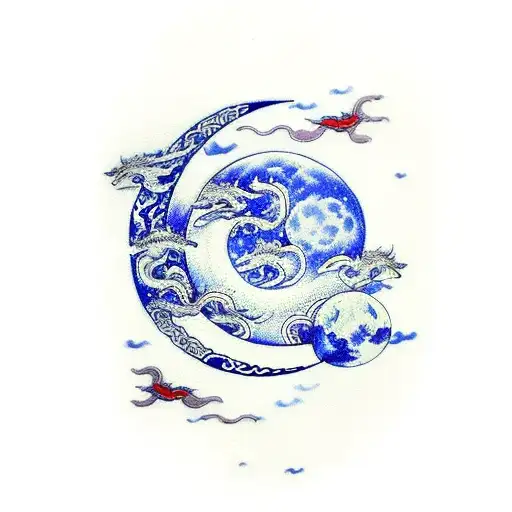 Moon With Dragons Flying Around