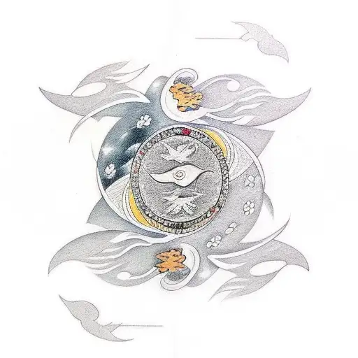 Dove And Phoenix In Yin-yang Style