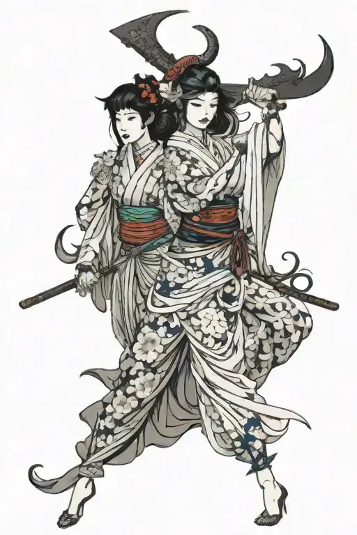 A Goddess Of Freedom And A Lady Reaper Side By Side In Graphic