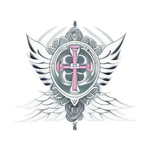 A Tribal Nurse Symbol With Angel Wings And Medical Tools