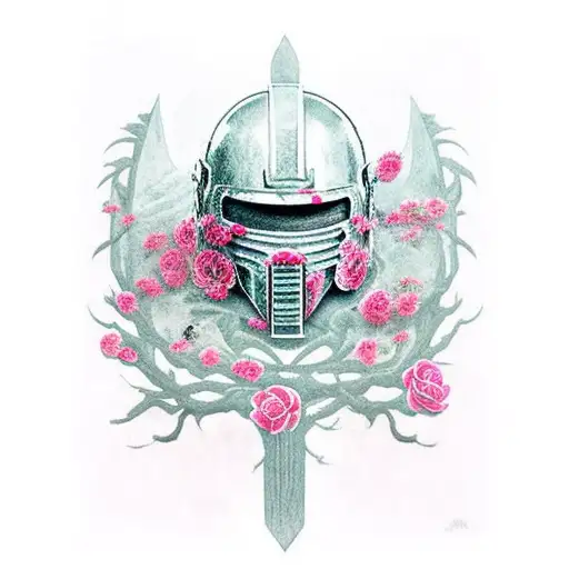 Spartan Helmet Covered In Roses Ina Forest