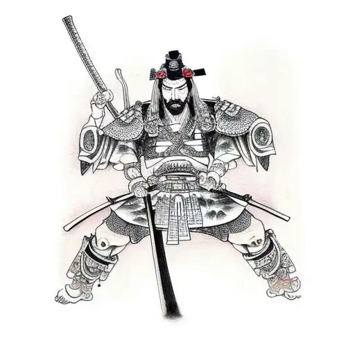 Samurai Arm With A Sword On His Knees