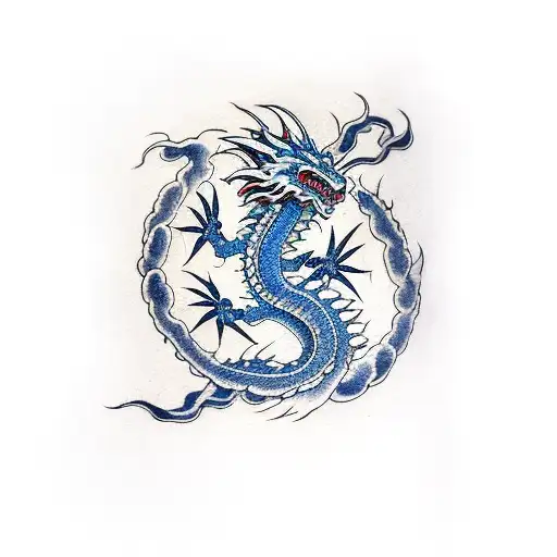 Dragon Clouds Thunder Lotus Japanese Style