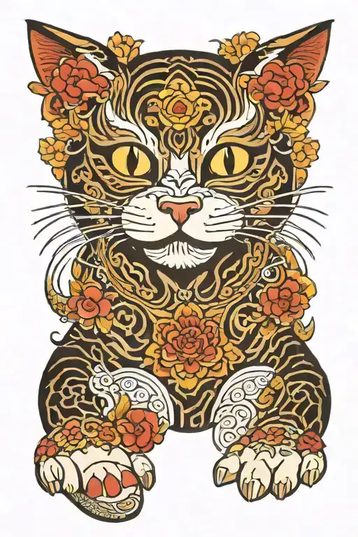 Yakuza Tatto Style Tattoo Of A Cat