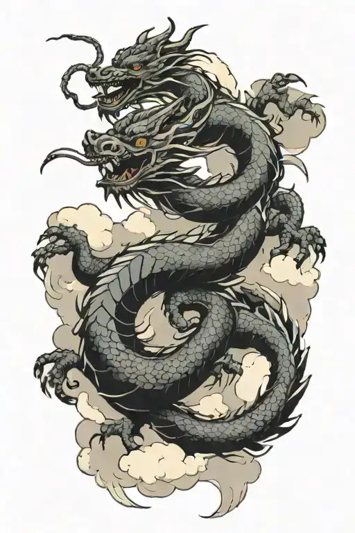 Dragon In Clouds Winding From Pec To Thigh