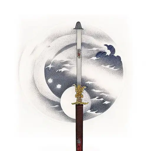 Katana Sword With Moon In The Background