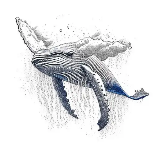 Humpback Whale Jumping Out Of Water With Splashes Everywhere And Has A Ribbons Around It