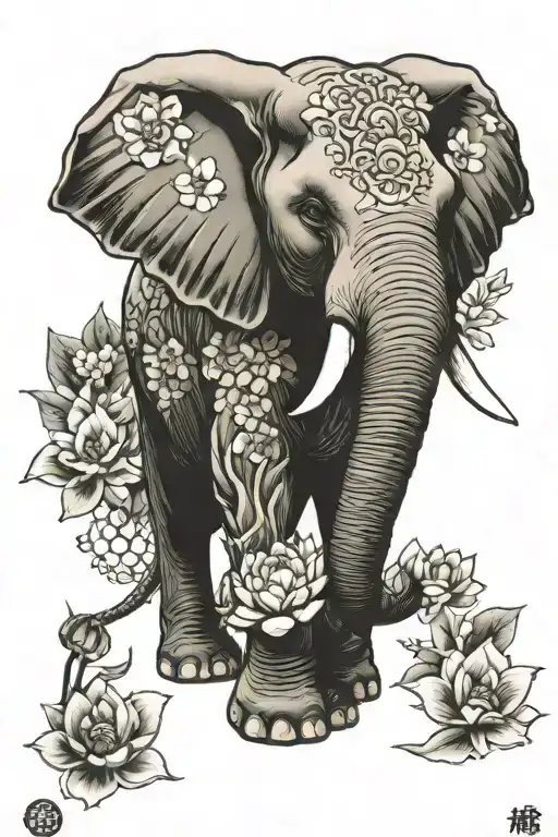 Elephant And Lotus Flower Sleeve