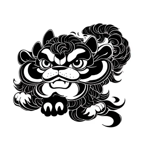 Fu Dog With Baby Fu Dog Under Paw With Wind Element